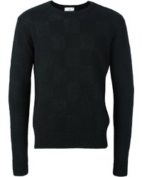 Мужской черный свитер с круглым вырезом в клетку от AMI Alexandre Mattiussi