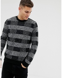Мужской черный свитер с круглым вырезом в клетку от Burton Menswear