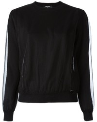 Черный свитер с круглым вырезом в сеточку