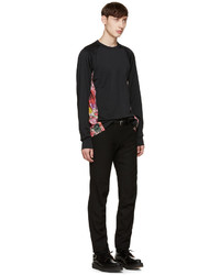 Мужской черный свитер с круглым вырезом в сеточку с цветочным принтом от Comme des Garcons