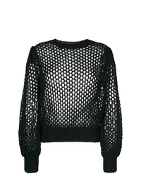 Женский черный свитер с круглым вырезом в сеточку от Zimmermann