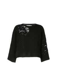 Черный свитер с круглым вырезом в стиле пэчворк