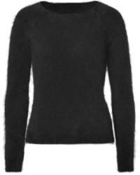 Черный свитер с круглым вырезом из мохера