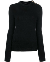 Женский черный свитер с круглым вырезом из мохера от Balmain
