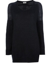 Женский черный свитер с круглым вырезом из мохера от Saint Laurent