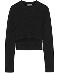 Черный свитер с круглым вырезом с вырезом