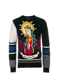 Мужской черный свитер с круглым вырезом с вышивкой от Dolce & Gabbana