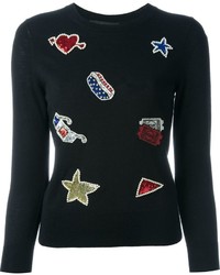 Женский черный свитер с круглым вырезом с вышивкой от Marc Jacobs