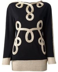 Женский черный свитер с круглым вырезом с вышивкой от Moschino