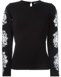 Женский черный свитер с круглым вырезом с вышивкой от Versace