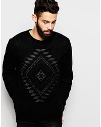 Мужской черный свитер с круглым вырезом с геометрическим рисунком от Asos