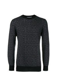 Мужской черный свитер с круглым вырезом с геометрическим рисунком от Givenchy