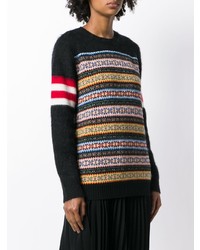 Женский черный свитер с круглым вырезом с жаккардовым узором от N°21