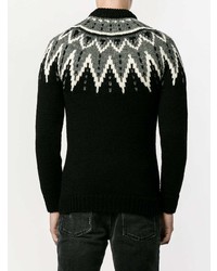 Мужской черный свитер с круглым вырезом с жаккардовым узором от Saint Laurent