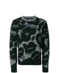 Черный свитер с круглым вырезом с леопардовым принтом