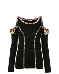 Женский черный свитер с круглым вырезом с леопардовым принтом от Blumarine