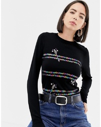 Женский черный свитер с круглым вырезом с пайетками от Warehouse