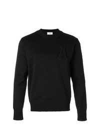 Мужской черный свитер с круглым вырезом с принтом от AMI Alexandre Mattiussi
