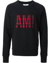 Мужской черный свитер с круглым вырезом с принтом от Ami