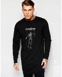 Мужской черный свитер с круглым вырезом с принтом от Asos