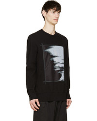 Мужской черный свитер с круглым вырезом с принтом от Helmut Lang