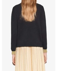 Женский черный свитер с круглым вырезом с принтом от Gucci