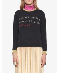 Женский черный свитер с круглым вырезом с принтом от Gucci