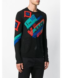 Мужской черный свитер с круглым вырезом с принтом от Versace Collection