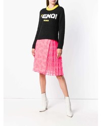 Женский черный свитер с круглым вырезом с принтом от Fendi