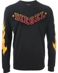 Мужской черный свитер с круглым вырезом с принтом от Diesel