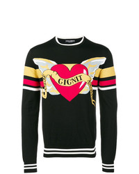 Мужской черный свитер с круглым вырезом с принтом от Dolce & Gabbana
