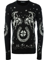 Мужской черный свитер с круглым вырезом с принтом от Dolce & Gabbana