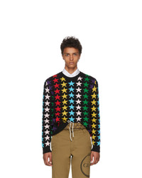Мужской черный свитер с круглым вырезом с принтом от Gucci