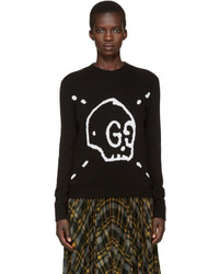 Женский черный свитер с круглым вырезом с принтом от Gucci