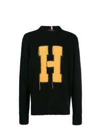 Мужской черный свитер с круглым вырезом с принтом от Hilfiger Collection