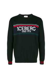 Мужской черный свитер с круглым вырезом с принтом от Iceberg