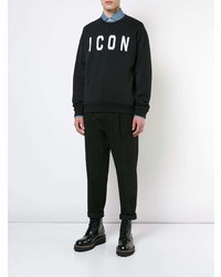 Мужской черный свитер с круглым вырезом с принтом от DSQUARED2