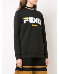Женский черный свитер с круглым вырезом с принтом от Fendi