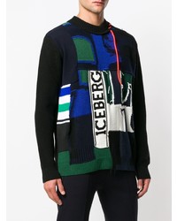 Мужской черный свитер с круглым вырезом с принтом от Iceberg