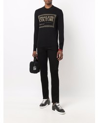 Мужской черный свитер с круглым вырезом с принтом от VERSACE JEANS COUTURE