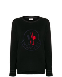 Женский черный свитер с круглым вырезом с принтом от Moncler