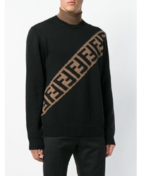 Мужской черный свитер с круглым вырезом с принтом от Fendi