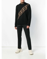 Мужской черный свитер с круглым вырезом с принтом от Fendi