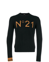 Мужской черный свитер с круглым вырезом с принтом от N°21