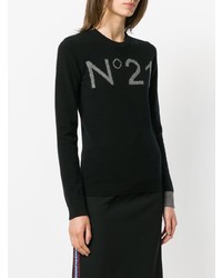 Женский черный свитер с круглым вырезом с принтом от N°21