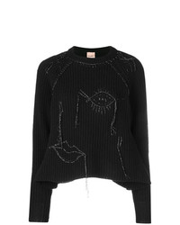 Женский черный свитер с круглым вырезом с принтом от Nude