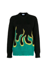 Женский черный свитер с круглым вырезом с принтом от Prada