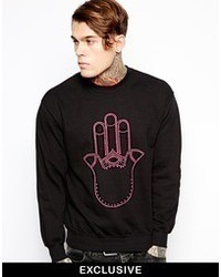 Мужской черный свитер с круглым вырезом с принтом от Reclaimed Vintage
