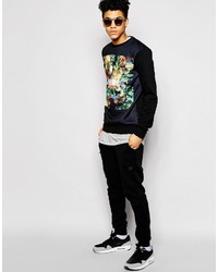 Мужской черный свитер с круглым вырезом с принтом от Criminal Damage