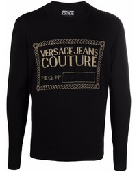 Мужской черный свитер с круглым вырезом с принтом от VERSACE JEANS COUTURE